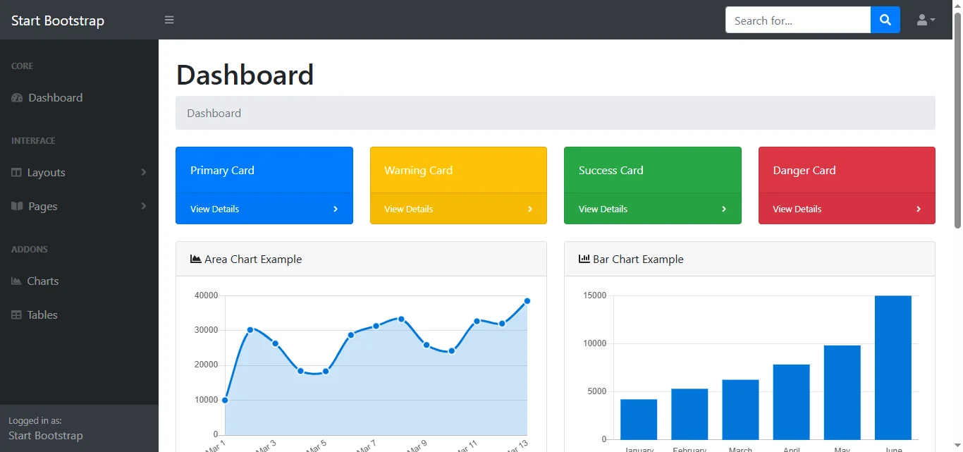 SB Admin template preview